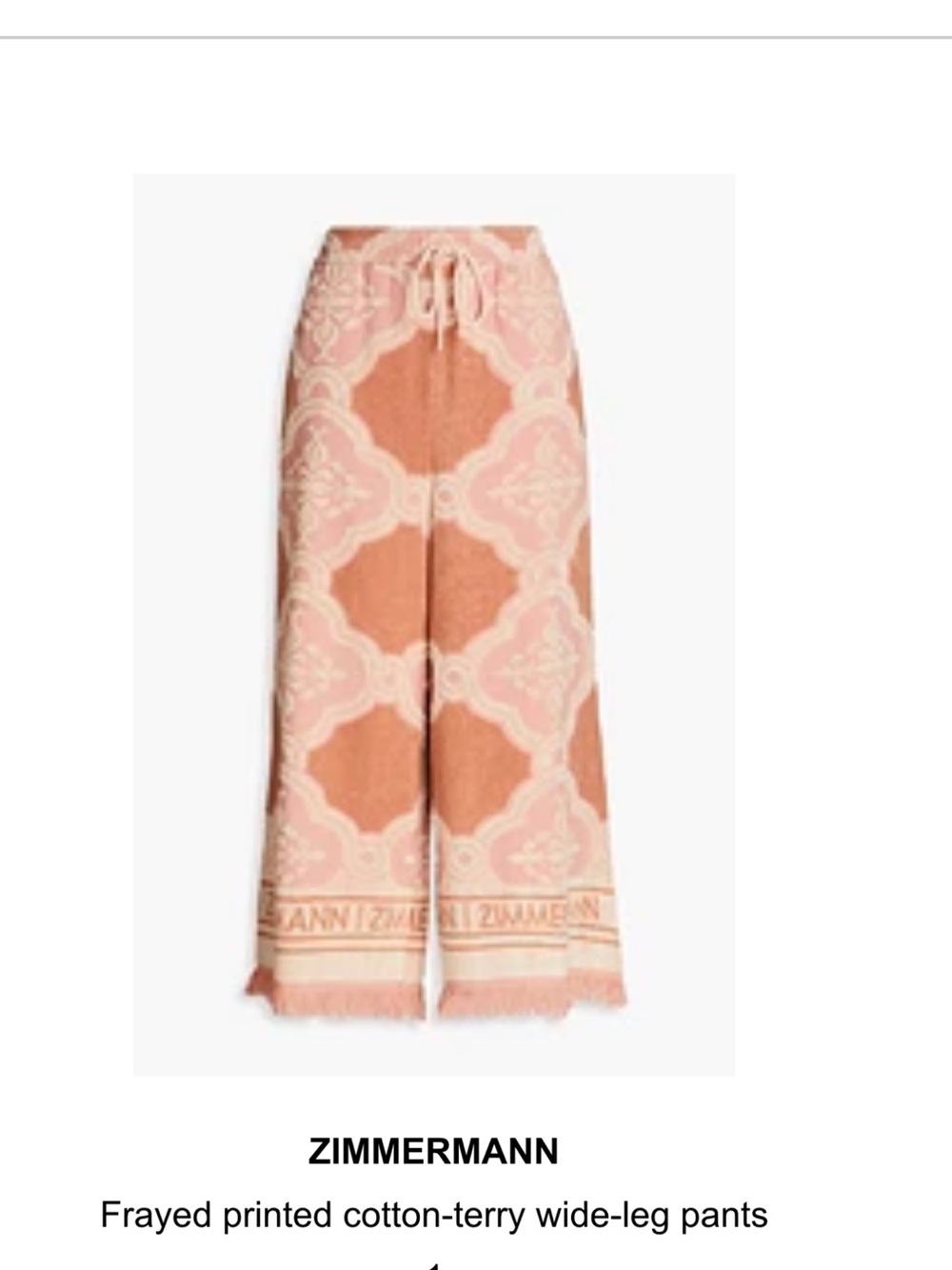 Zimmermann Pink, Tan & Cream Patterned Wide-Leg Knit Pants Terry - Picture 2 of 3